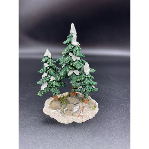 Snowy Winter 3 Evergreen Trees Holiday Figurine - Picture 1 of 7